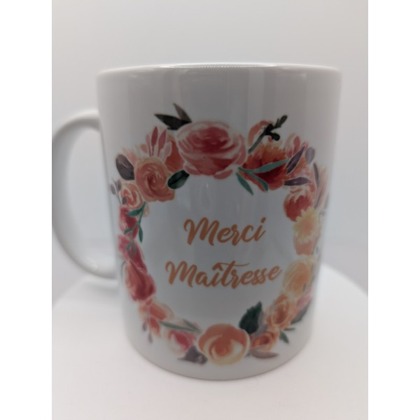 Mug merci maîtresse couronne roses
